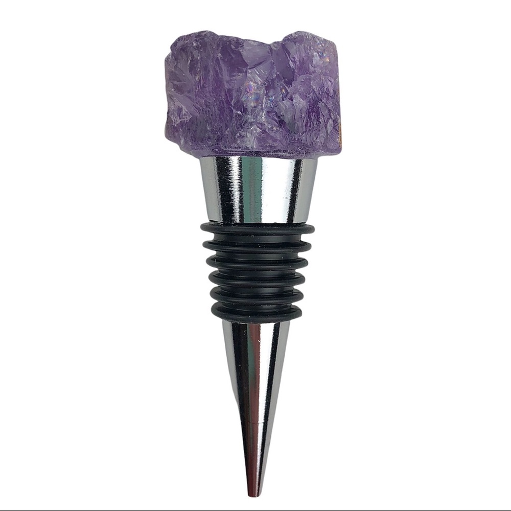 Amethyst stone wine topper crystal quartz silver wine stopper rough cut gift